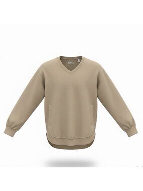 Royce Mens Beige Cotton-Blend V-Neck Sweatshirt With Pockets Size L